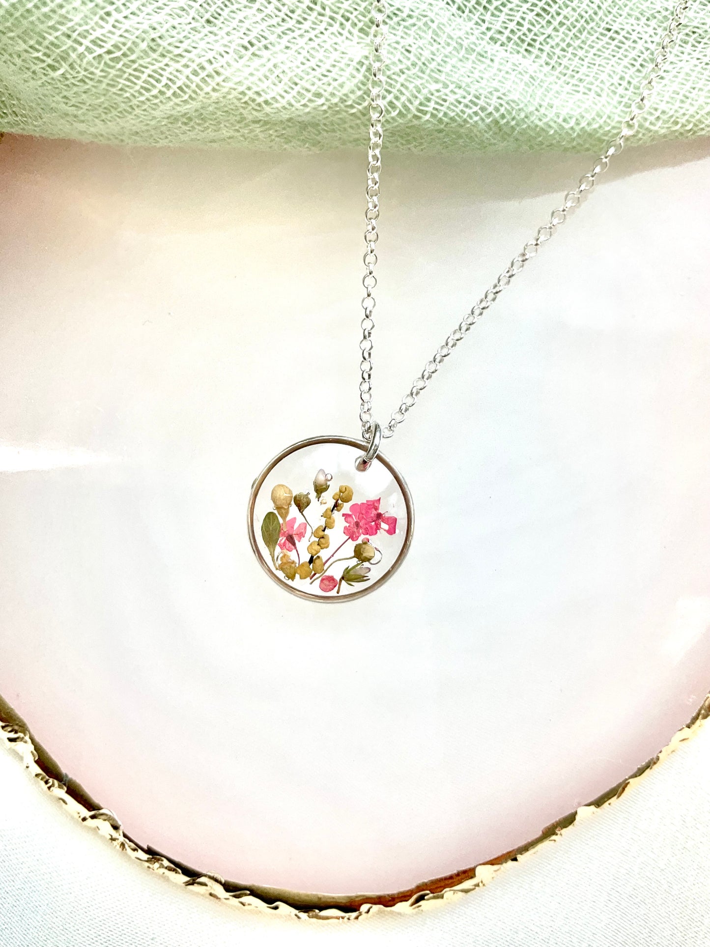Sterling Silver Gifts For Women - Pressed Flower Necklace