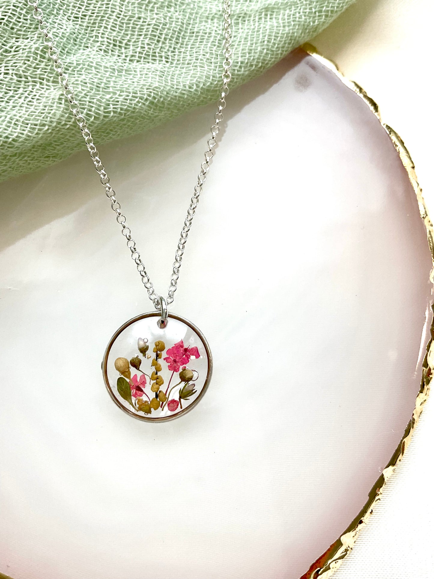 Sterling Silver Gifts For Women - Pressed Flower Necklace