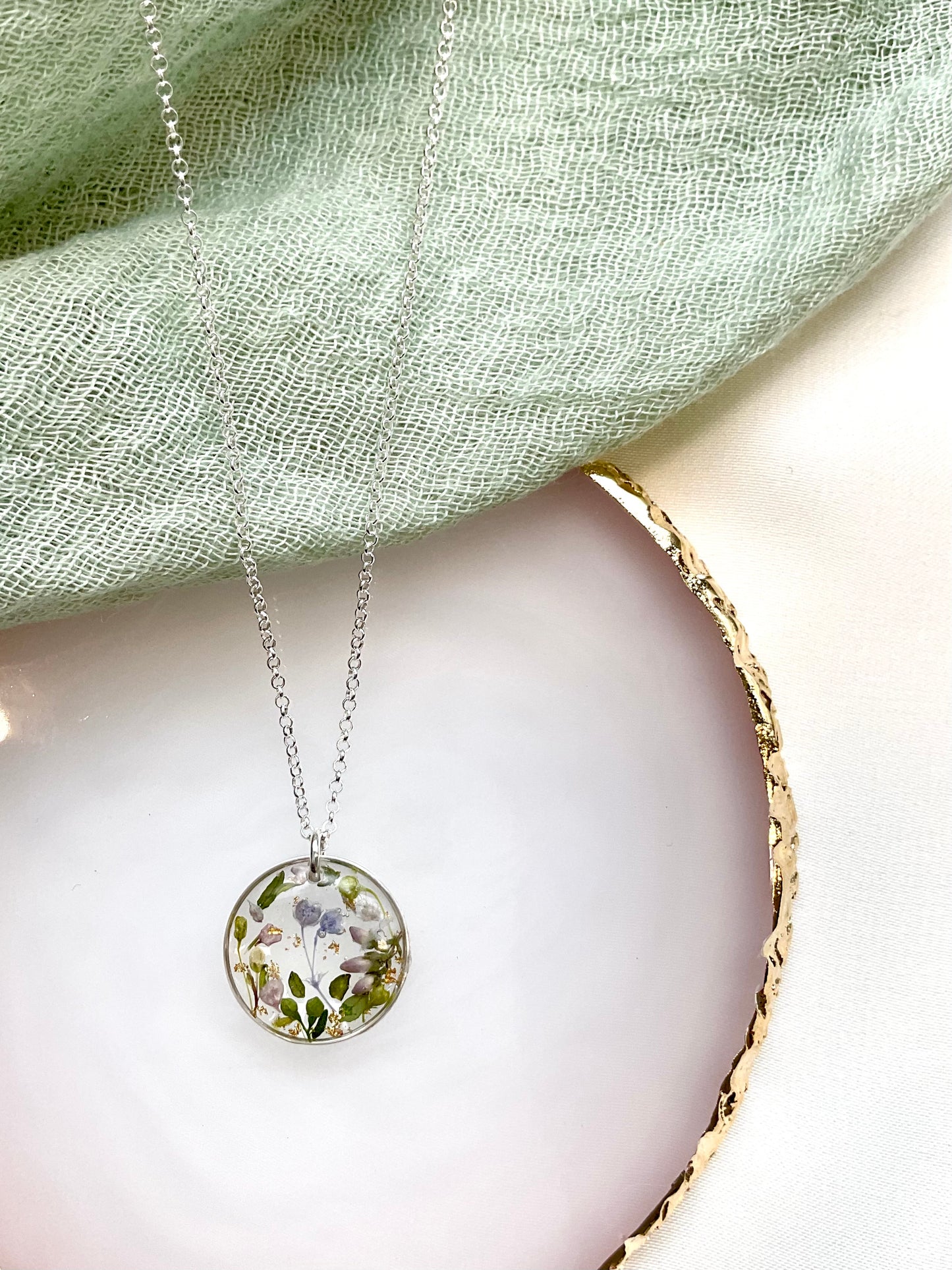 Sterling Silver Wedding Bridal Necklace with Real Flowers