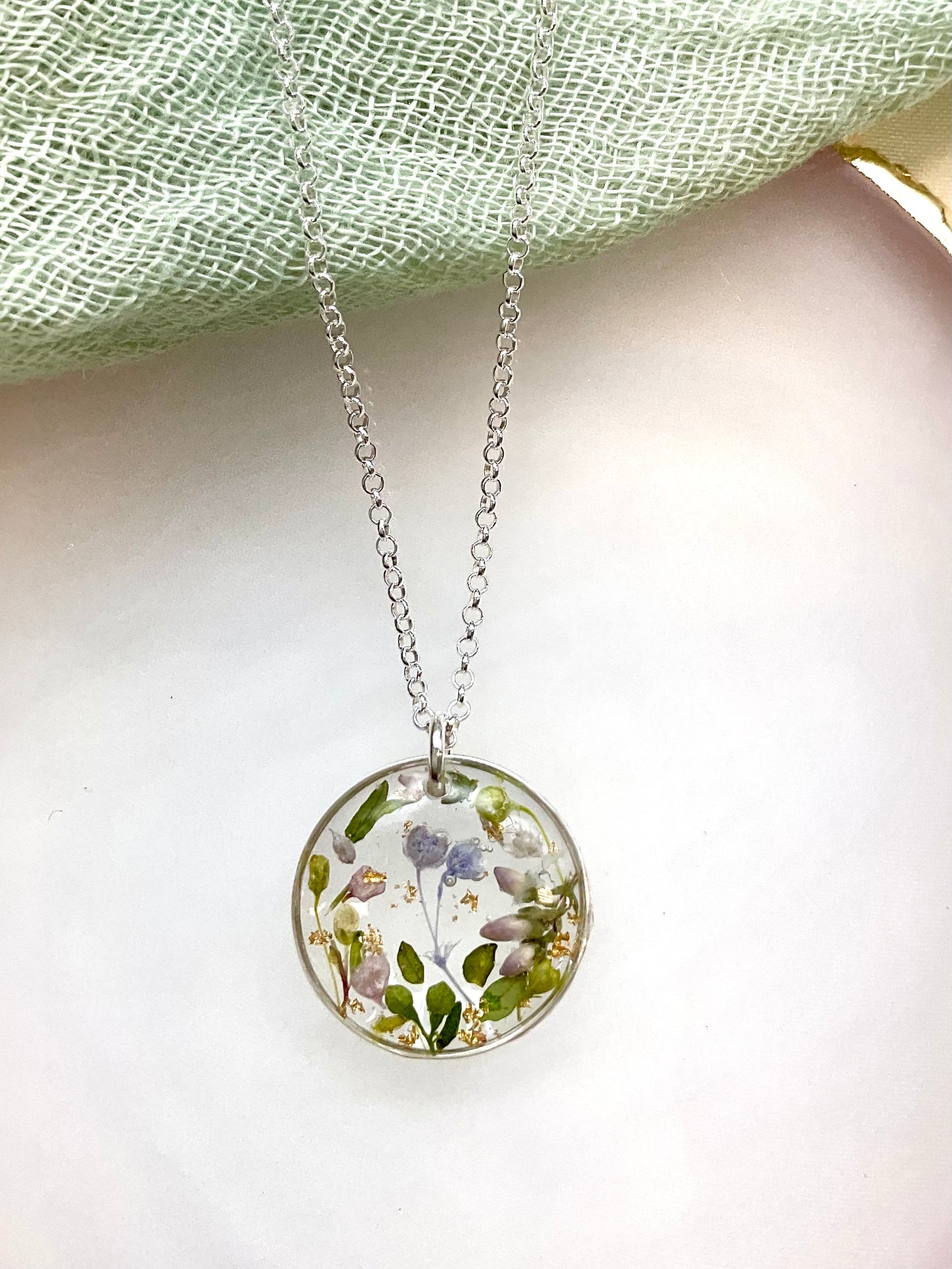 Sterling Silver Wedding Bridal Necklace with Real Flowers