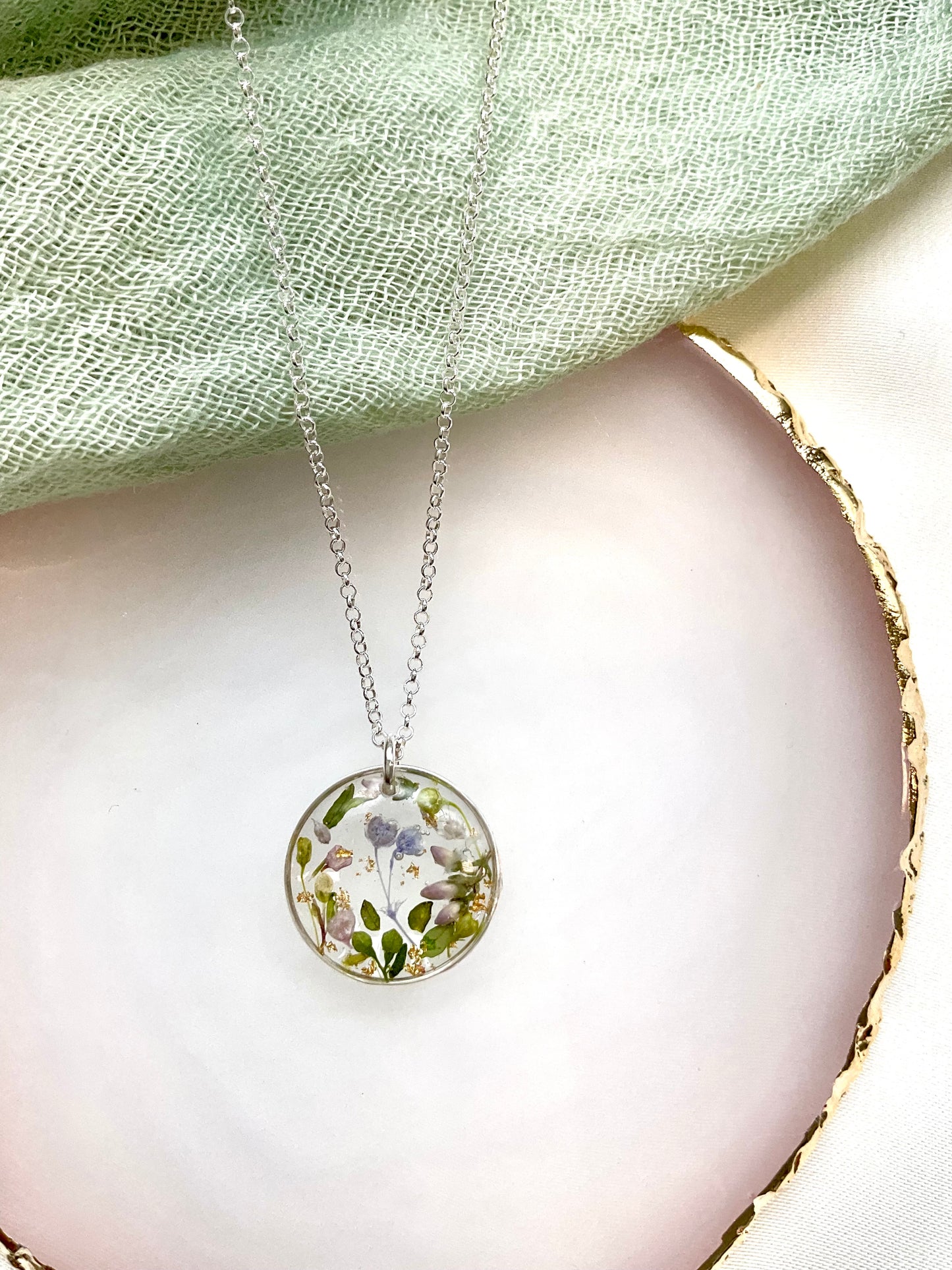 Sterling Silver Wedding Bridal Necklace with Real Flowers