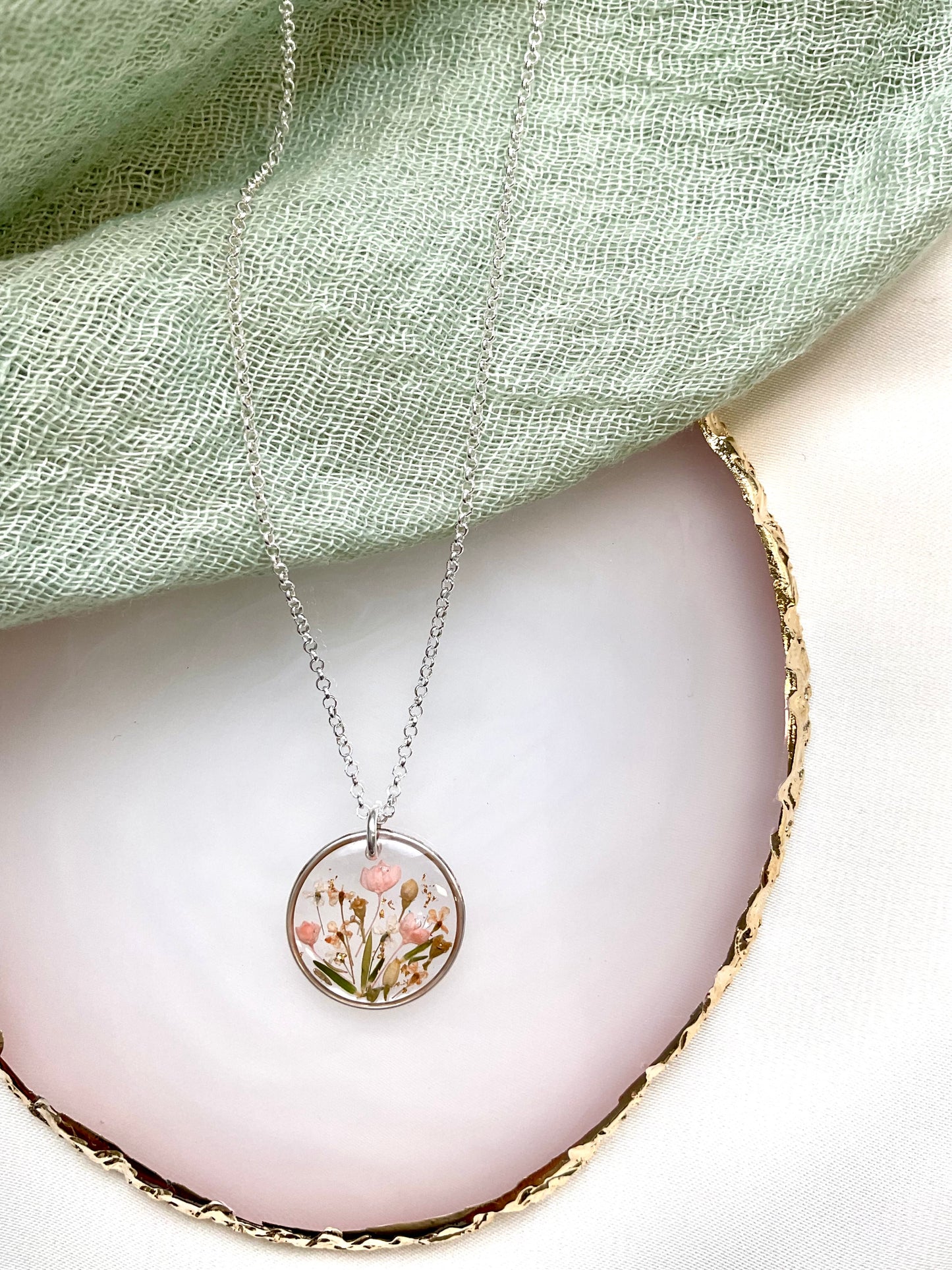 Sterling Silver Birthday Present - Dried Flower Resin Necklace