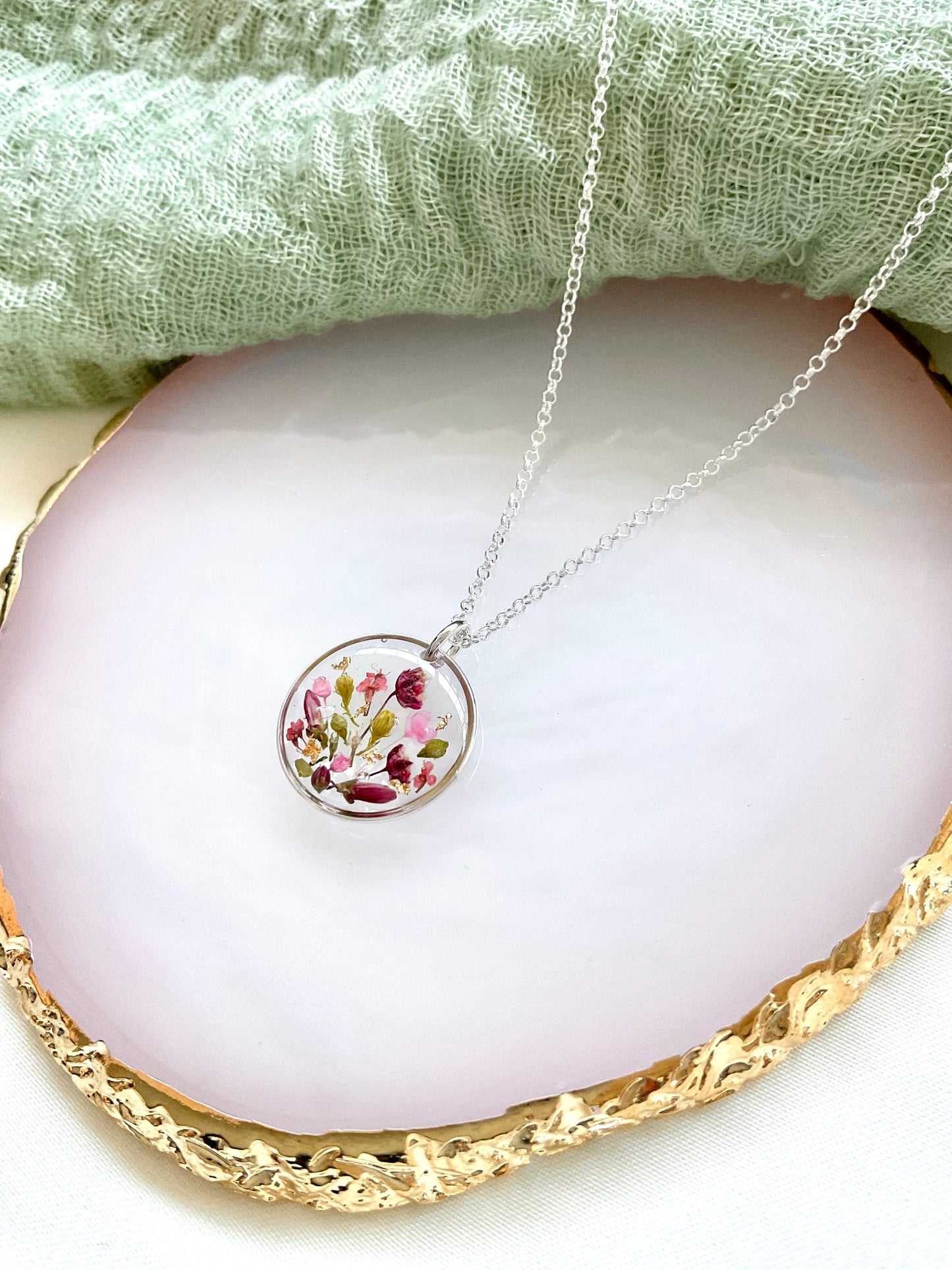 Sterling Silver Bridesmaid Jewellery - Handmade Floral Resin Pendant