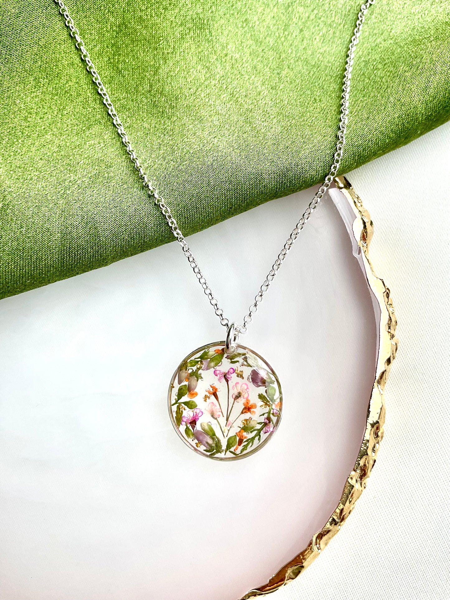 Sterling Silver Handcrafted Floral Resin Necklace