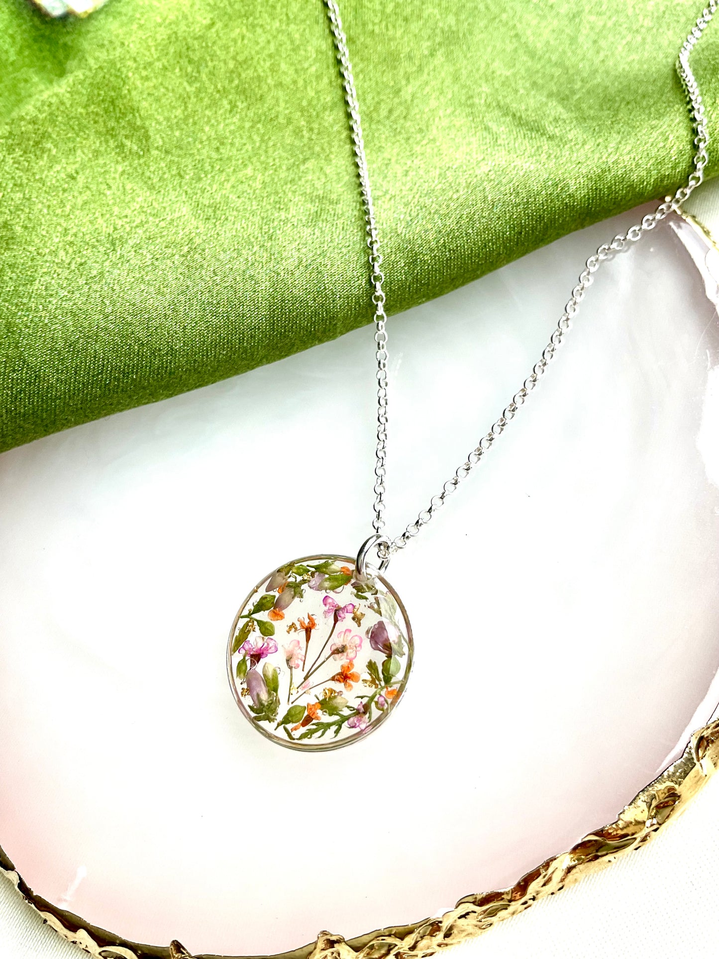 Sterling Silver Handcrafted Floral Resin Necklace