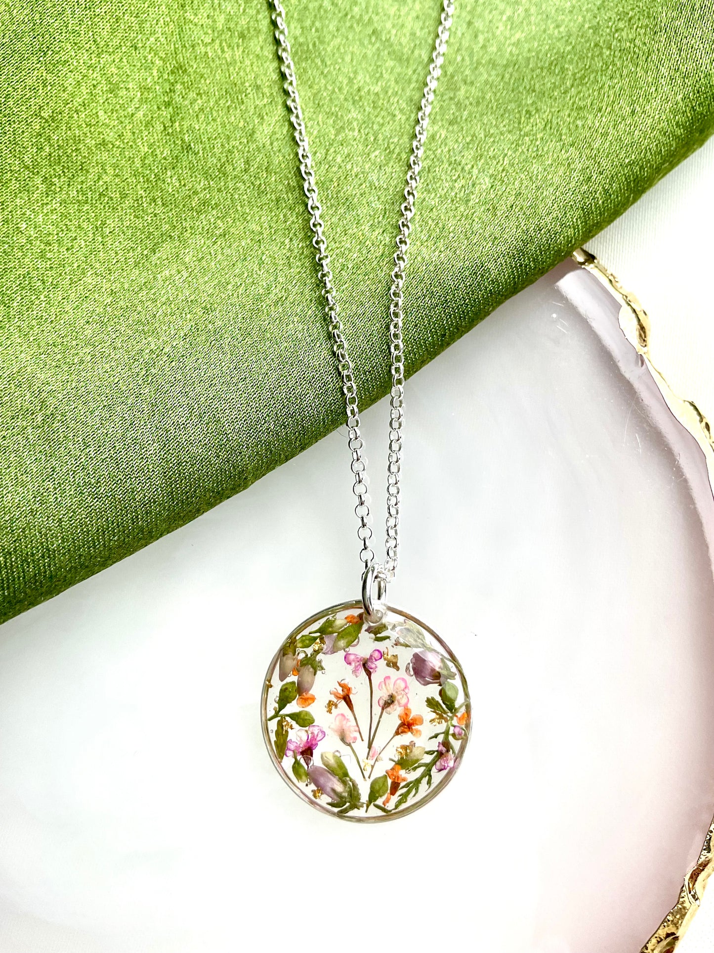 Sterling Silver Handcrafted Floral Resin Necklace