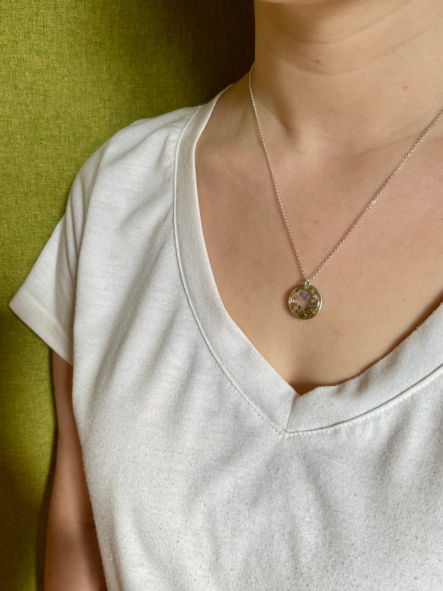 Sterling Silver Wedding Bridal Necklace with Real Flowers