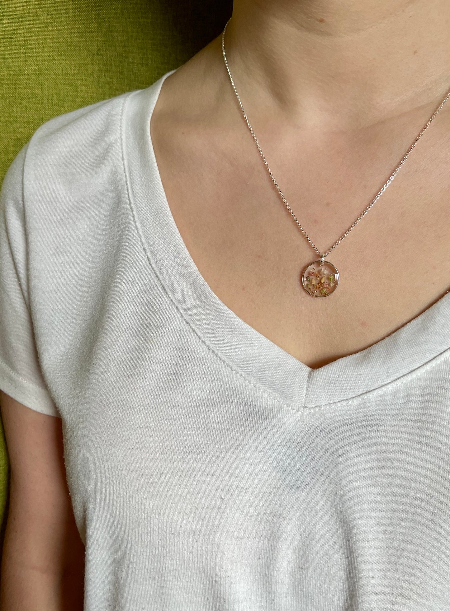Sterling Silver Birthday Gifts - Floral Resin Circle Necklace