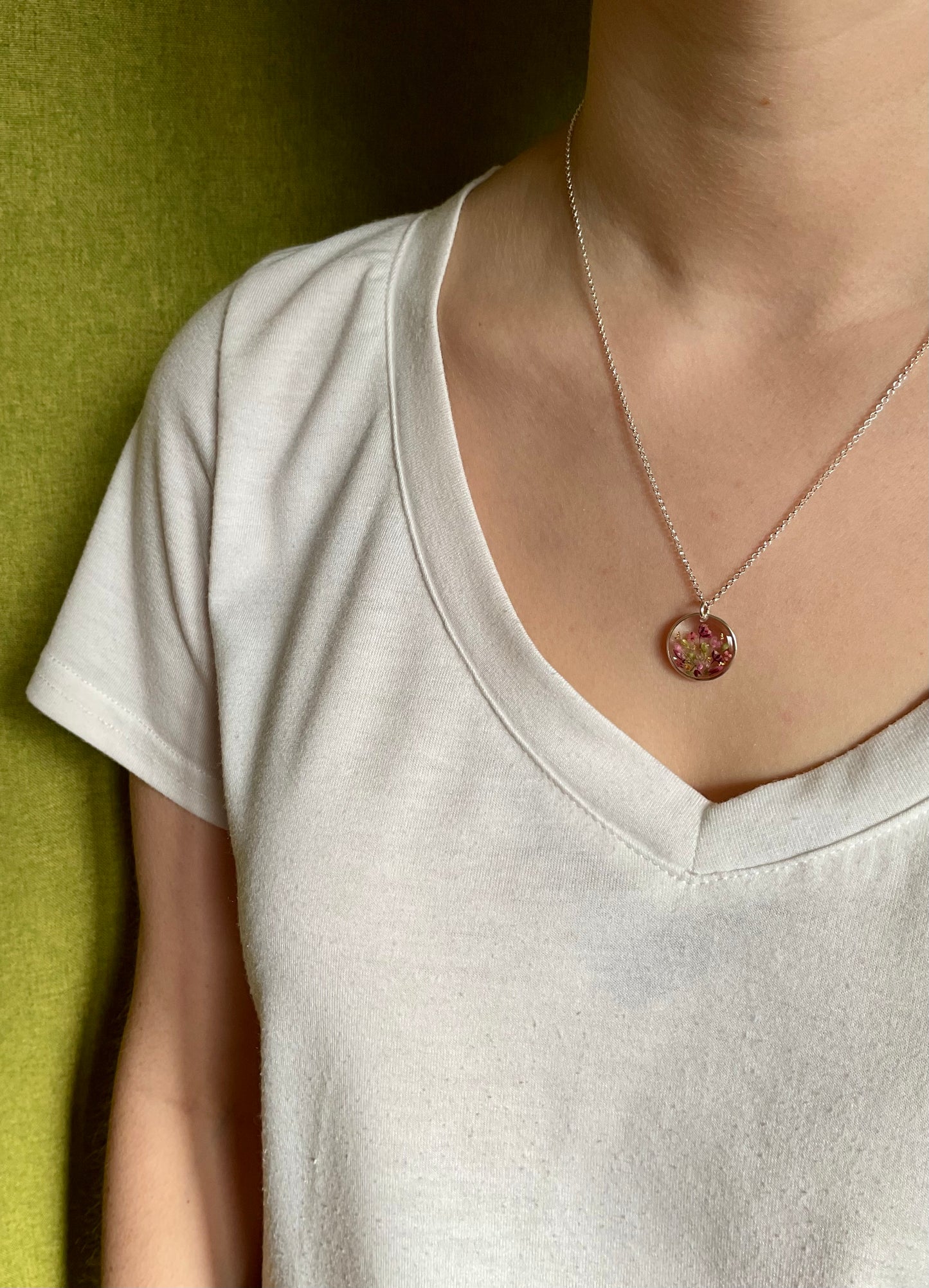 Sterling Silver Bridesmaid Jewellery - Handmade Floral Resin Pendant