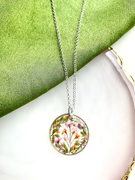 Sterling Silver Handcrafted Floral Resin Necklace